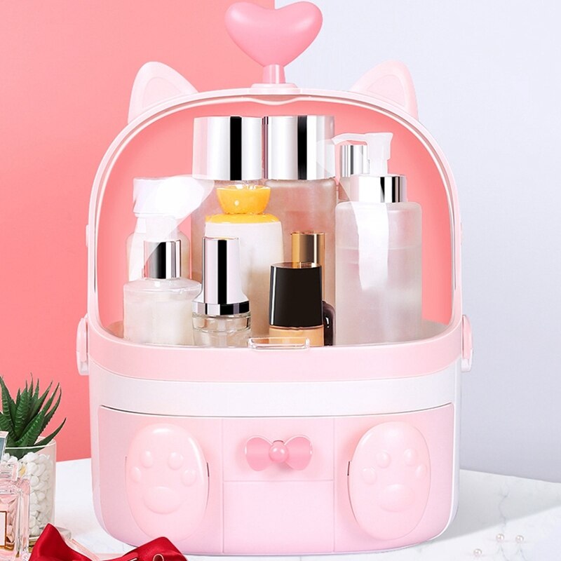 Cat Shape Plastic Makeup Storage Box Cosmetic Organizer Make Up Container Desktop Sundry Storage Case