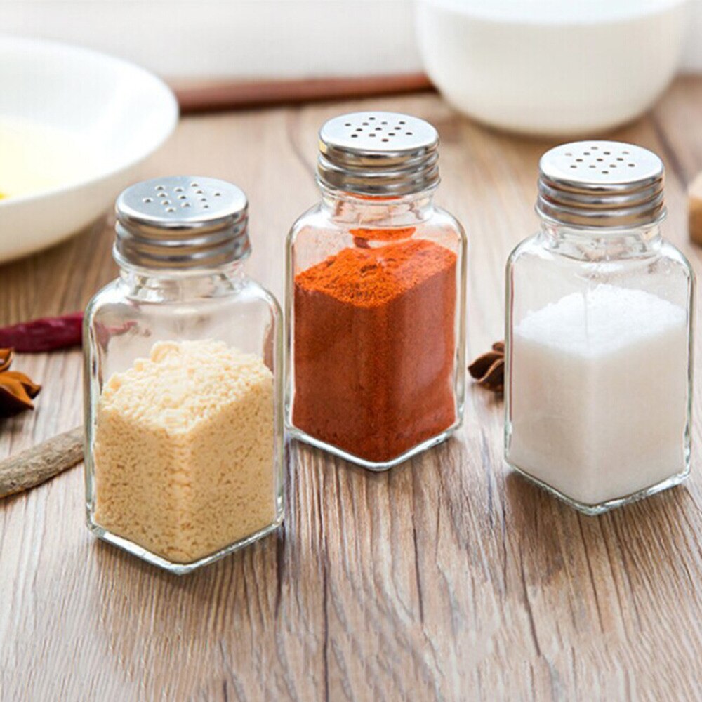 1 unidad de botellas de vidrio para cocina, botes de condimento, latas de condimento, pimentero, salero, salero, tarro de especias, contenedor de especias, barbacoa