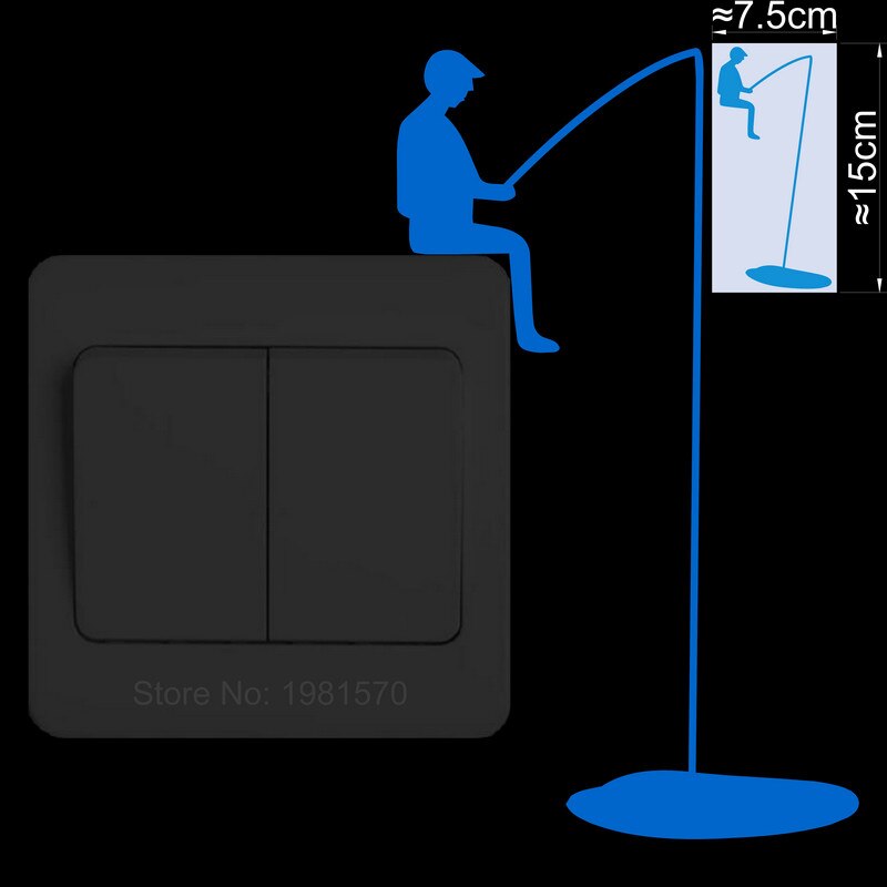 Glowing Man Fishing Light Switch Sticker Funny Cartoon Glow in the Dark Vinyl Wall Decoration Sticker Child Bedroom Home Decor: Blue