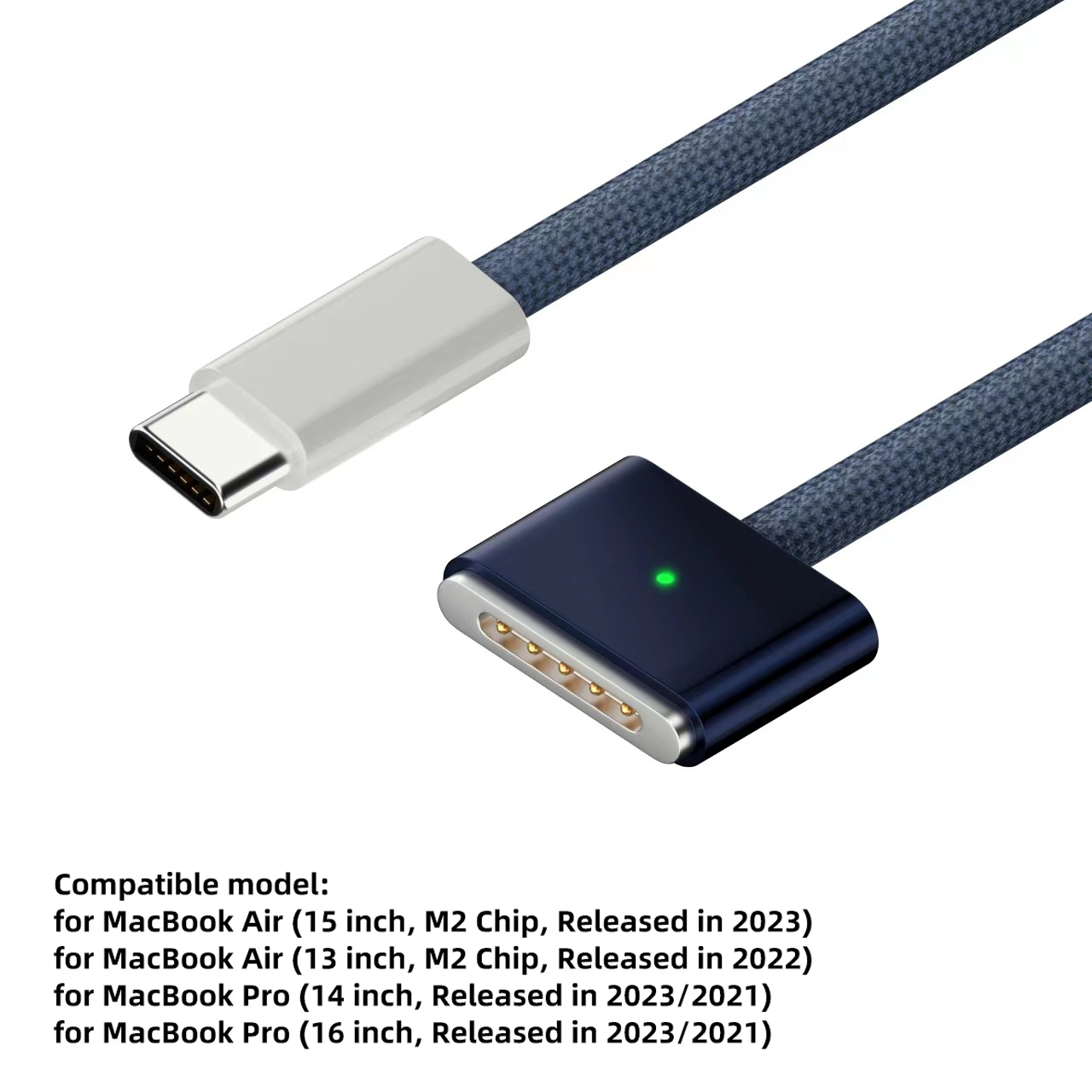 2m usb type c til magnetisk magsafe 3. generations kabelopladeradapter til macbook pro air 14 16 m2 140w hurtigopladerkabelledning: Blå