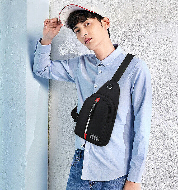 CANIS bolso de hombro para hombre Sling pecho Oxford USB carga deportes bandolera bolso