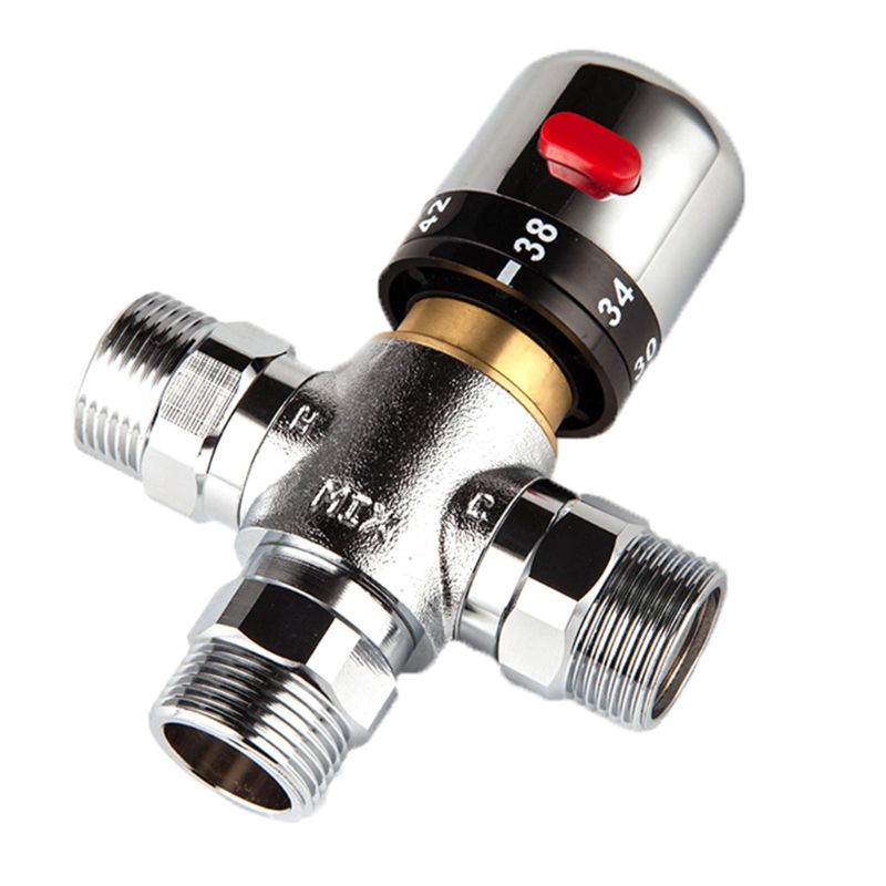 SOLID BRASS 3-Way Thermostatic Mixing Valve G 1/2 Male Connections, Stepless Adjustment