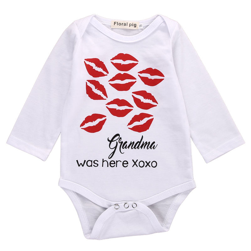 Conjunto informal de ropa para bebés de manga larga de algodón con estampado de labios para bebés y niñas