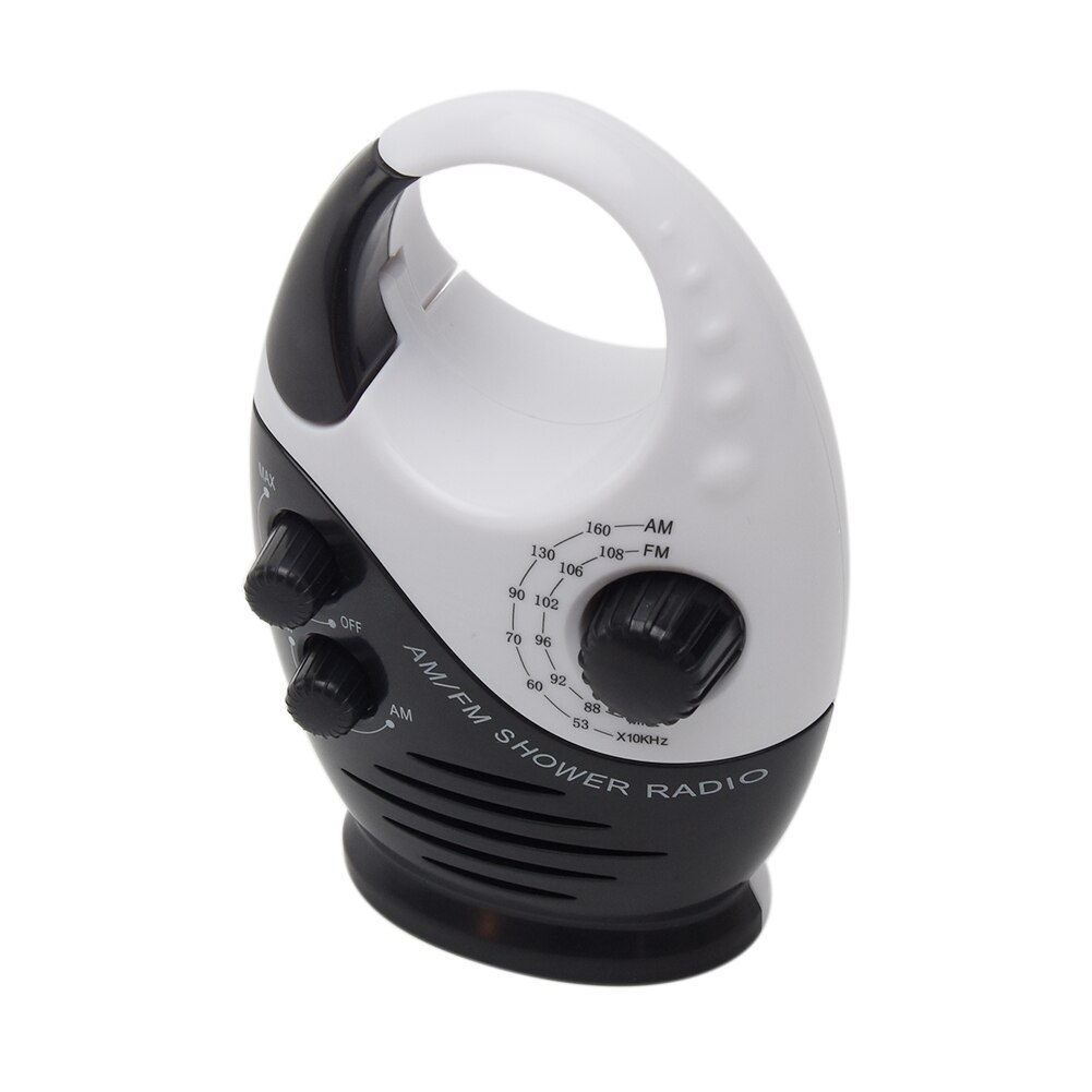 Knop Speaker Douche Radio Batterij Aangedreven Waterdichte Opknoping Mini Muziek Top Handvat Badkamer Verstelbare Volume Am Fm Draagbare: Black White