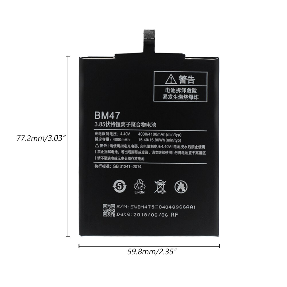 XiaoMi Lithium 4000mAh BM47 Batterij Voor Xiaomi Redmi 3 3S Batterij Rode Rijst Hongmi Redmi 3X Vervanging Batterijen: Default Title