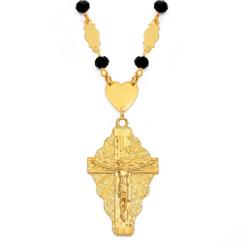 Anniyo Goud Kleur Kruis Hanger Ball Kralen Ketting Kettingen Mannen Vrouwen Hawaii Micronesië Chuuk Marshall Sieraden Kruisen #192306: Gerhodineerd