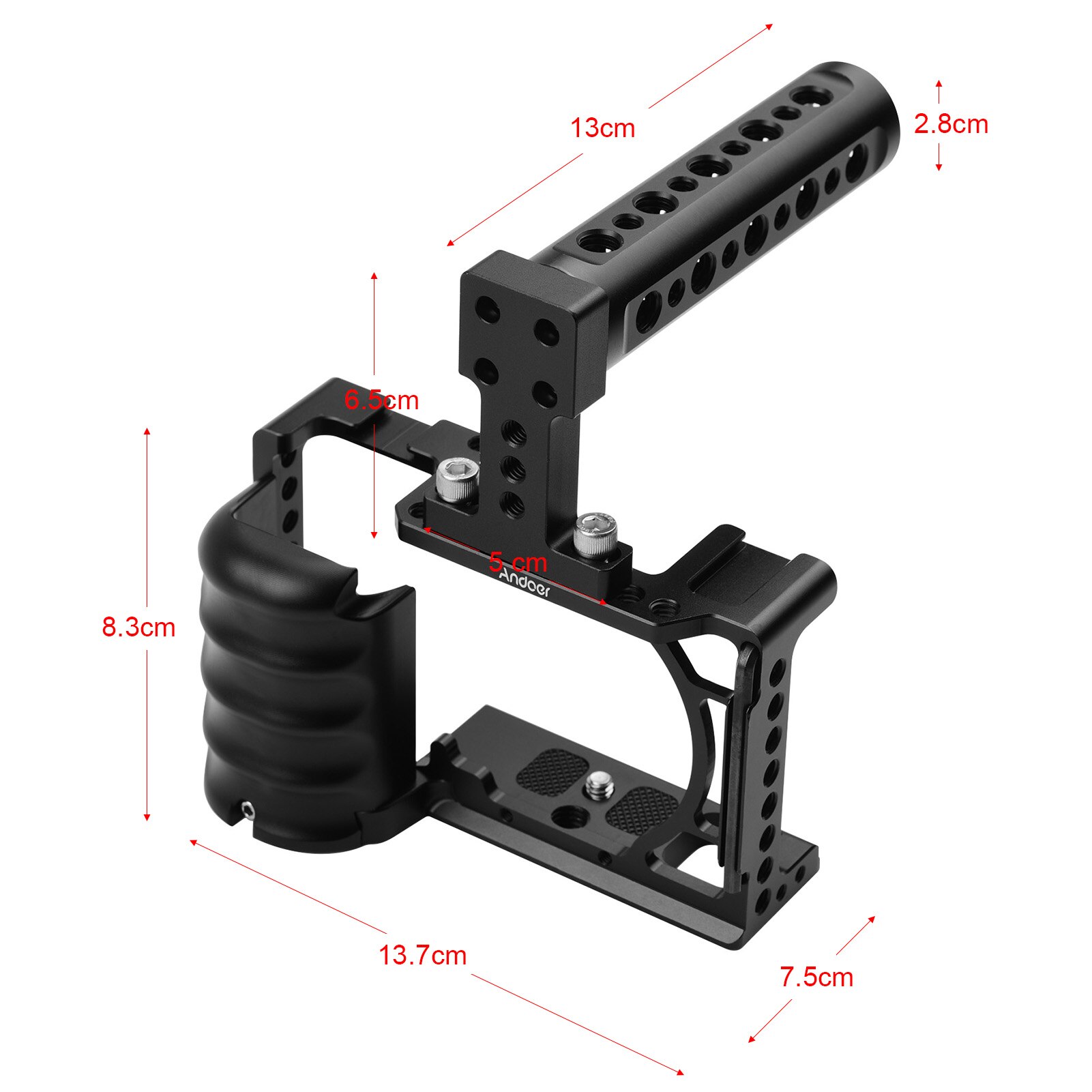 Impianto di perforazione della gabbia della videocamera con impugnatura per montaggio su slitta fredda universale 1/4 3/8 fori filettati per Sony A6000 A6100 A6300 A6400