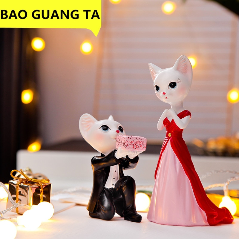 Bao Guang Ta 2 Stks/set Koppels Katten Art Sculptuur Dier Bruiloft Katten Beeldje Orn Hars Ambacht Woondecoratie Huwelijkscadeau r4842