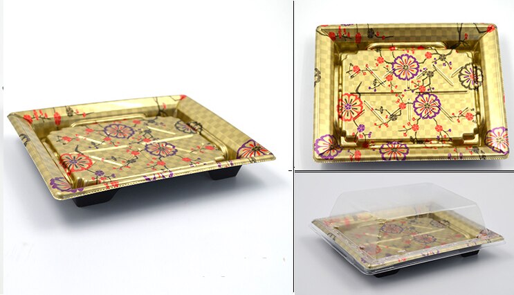 Einweg Sushi Container Kunststoff Tablett mit Deckel Sushi Box Verpackung Nehmen Out Box Container.: gold pattern