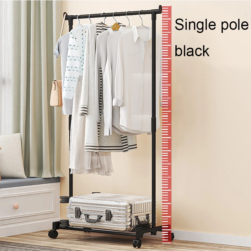 Porte-vêtements Double tige multifonctionnel Portable cintre chambre étagère avec roue étagère rangement porte-vêtements sol mobile manteau: jaune clair
