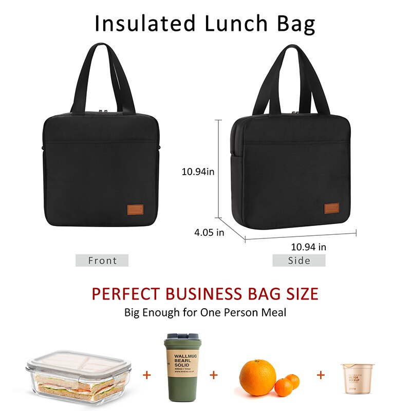 Aosbos bærbar isoleret lærred frokostpose termisk mad picnic frokostposer til kvinder mænd solid køligere madpakke taske