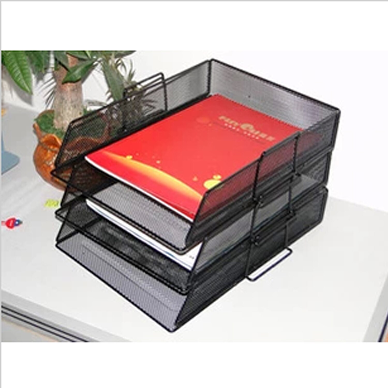 3-Tier Detachable PP Mesh File Holder Stand Organizer for Magazine Letter Paper Book Document Home Office Desk Storage Black