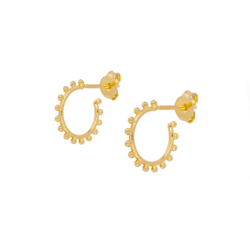 ROXI C Shape Round Beads Stud Earrings for Women Girls Sun Woman Earrings Solid 925 Sterling Silver Jewelry Pendientes: gold