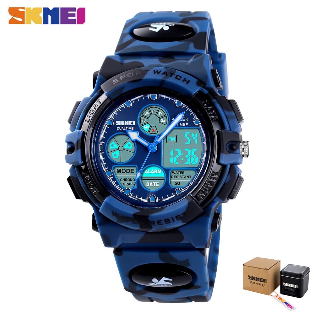 SKMEI 5Bar Waterproof Chronograph Luminous Children Digital Wrist Watch Kids Sport Watches Boys Girls Electronic Quartz Clock: camouflage2 with box