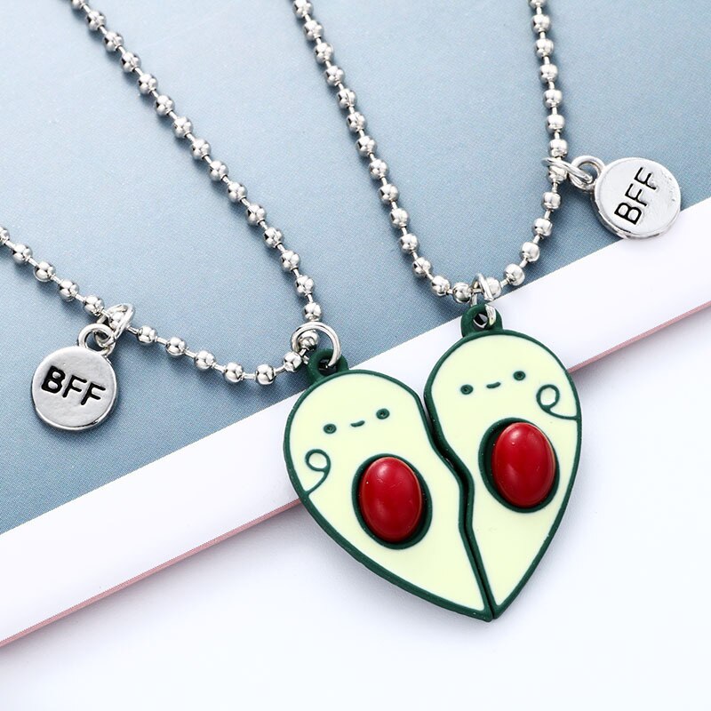 BFF Necklace 2Pcs/Set Cute avocado Heart-shaped Best Friends Necklaces Couples Chain Friendship for Kids Girl Women