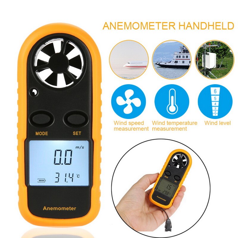 Håndholdt mini vindhastighedsmåler med høj nøjagtighed digitalt vindmåler termometer, der måler vindhastighedstemperatur: B