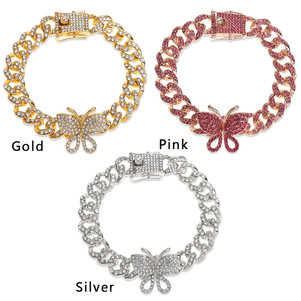 1 Pc Zirkoon Vlinder Enkelband Bling Strass Cubaanse Link Chain Enkelbanden Voor Vrouwen Brede Voet Armbanden Boho Strand Sieraden