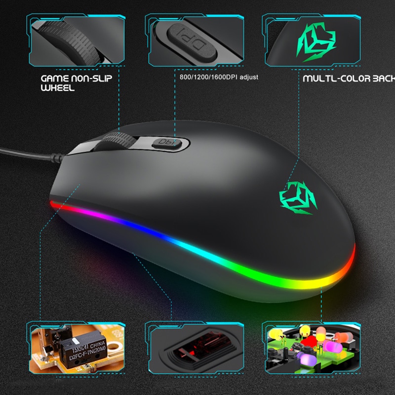 M610 1600 DPI, ratón eléctrico con cable, retroiluminado con LED silencioso, USB, ergonómico óptico, ratón para videojuegos, Peripherals de ordenador