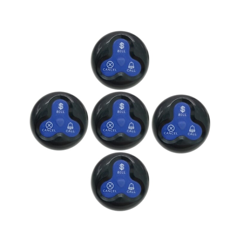 Restaurant Pager Wireless Paging System 5 Waterproof Button Transmitter Guest Call Waiter Service For Cafe Hotel: black blue