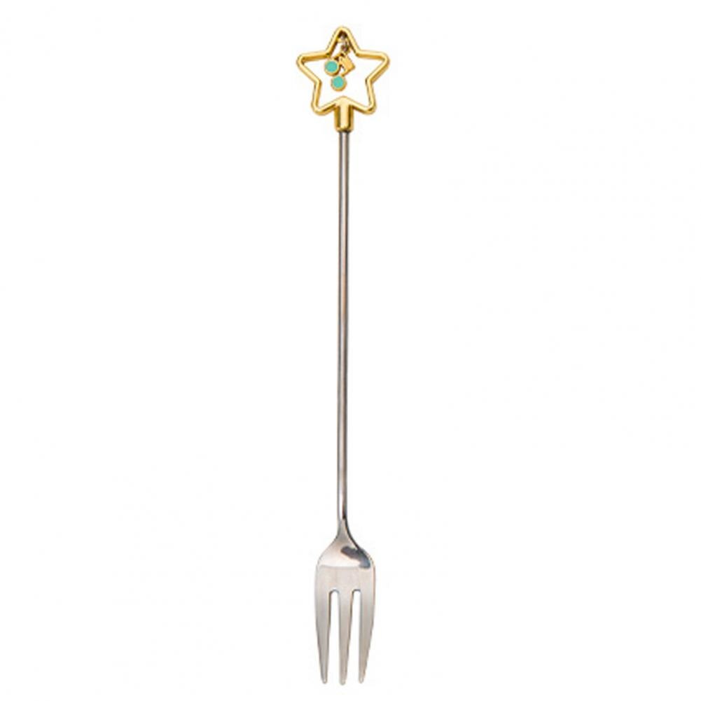 Cuillère à Dessert en acier inoxydable, fourchette en forme de fleur de cerisier cuillère à Dessert fourchettes à fruits cuillère à remuer pour café vaisselle accessoire de cuisine 1 pièce: 1 Silver Star Fork