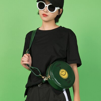 Kiitos Life auténtico motivo bordado redondo de cuero cruzado bolsa de cintura para mujer TANTO
