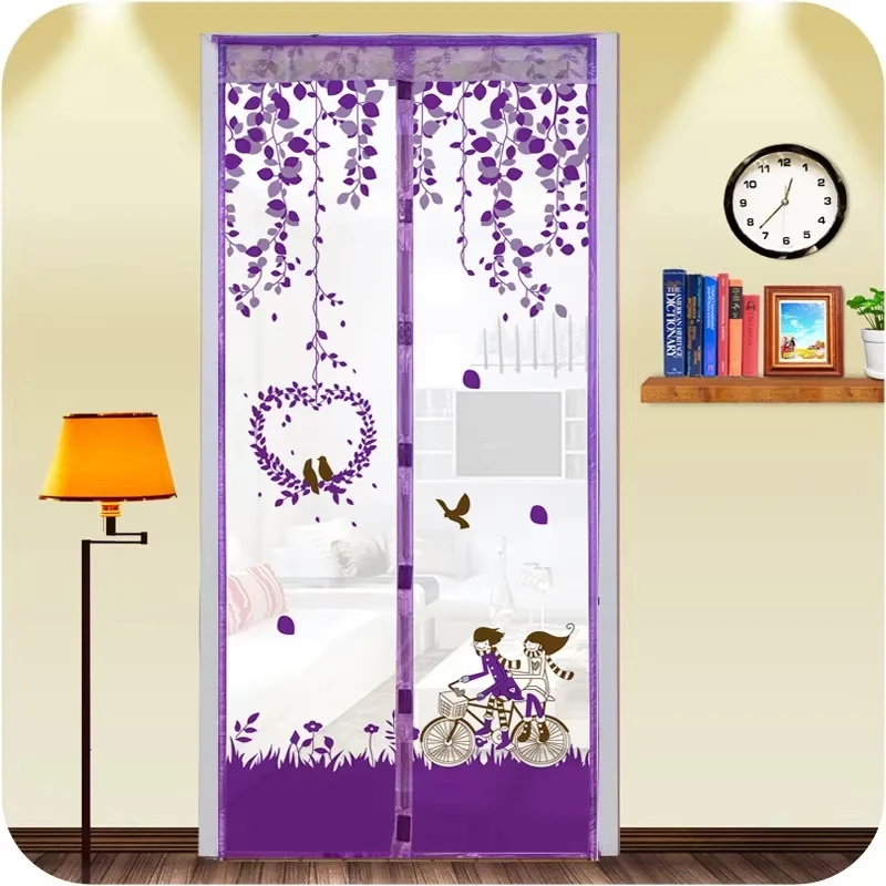 Magnetic Door Screen Curtain Automatic Closing Mosquito Insect Proof Net with Powerful Magnets Home Decor for Summer Ventilation: W90cm*H210cm / Red