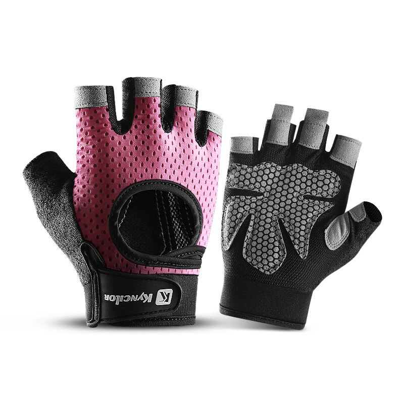 Guantes deportivos culturismo halterofilia, guantes deportivos transpirables para gimnasio antideslizante, guantes sin dedos, guantes deportivos para Fitness, para hombres y mujeres: Rojo / M