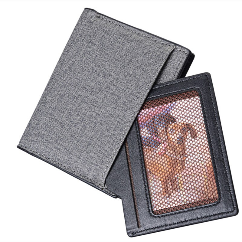 Men&#39;s Wallet Youth Short Vertical PU Male Wallet Stitching Canvas Pattern Wallet Male Card Wallet Bag