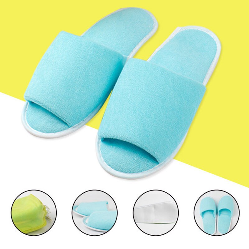 Men Women Unisex Travel SPA Slippers Guest Hotel Shoes Reuse Slipper + Storage Bag Portable Folding Soft Sole Anti-slip Slippers