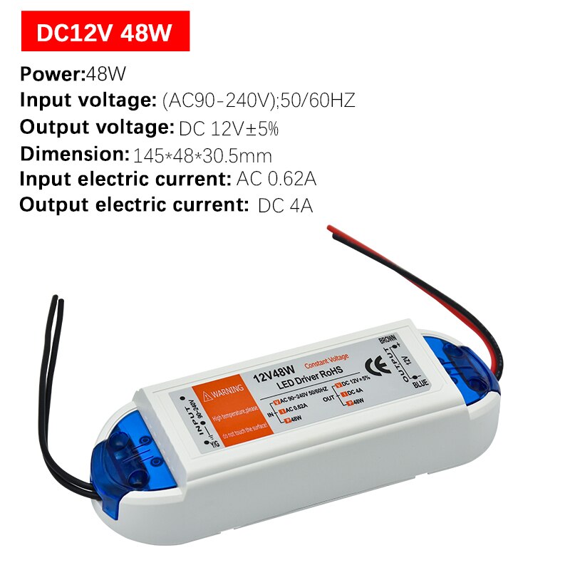 1 stk  dc12v strømforsyning ledet driver 18w / 28w / 48w / 72w / 100w adapter belysning transformer switch til led strip loftlys: 12v 48w