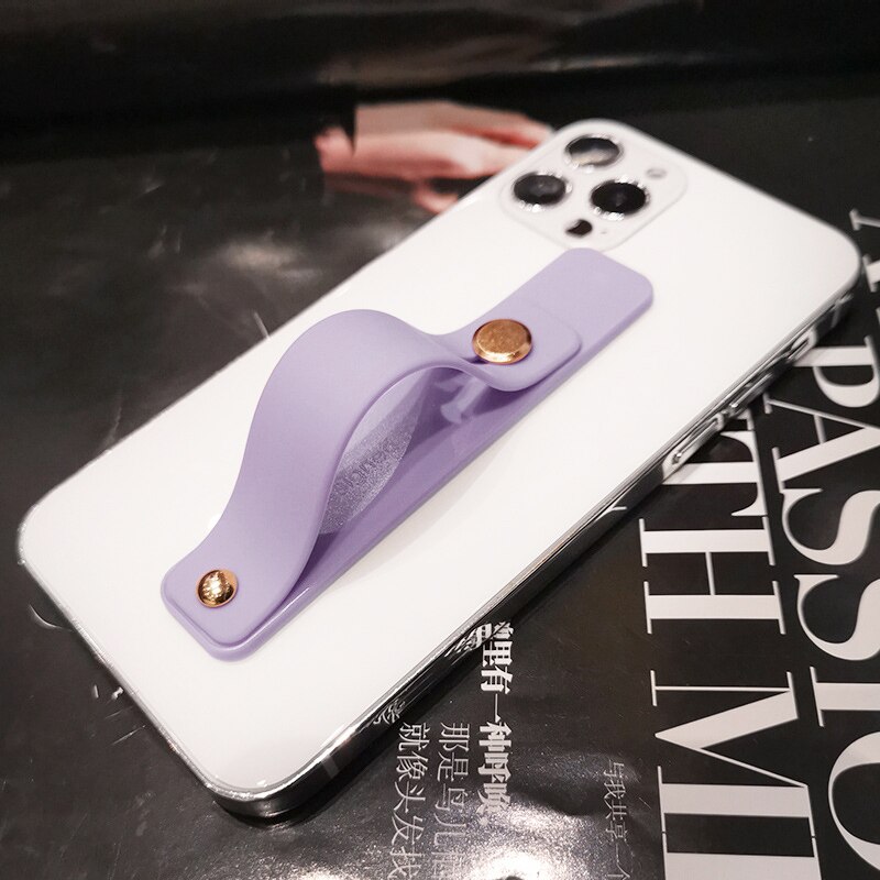 Universal Wrist Band phone stand For iPhone Finger Grip Mobile Phone Holder for xiaomi Push Pull back sticked Socket bracket: 32-Grass purple
