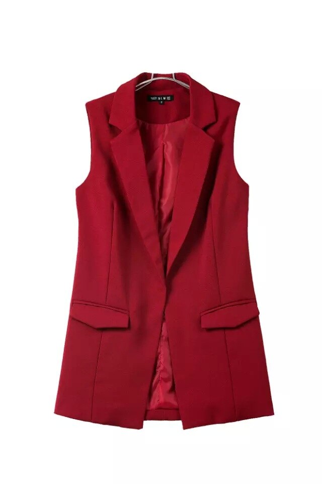 Sans bouton noir veste femmes sans manches blazer veste blanc veste décontractée nouvelle gilet femme: wine red / S
