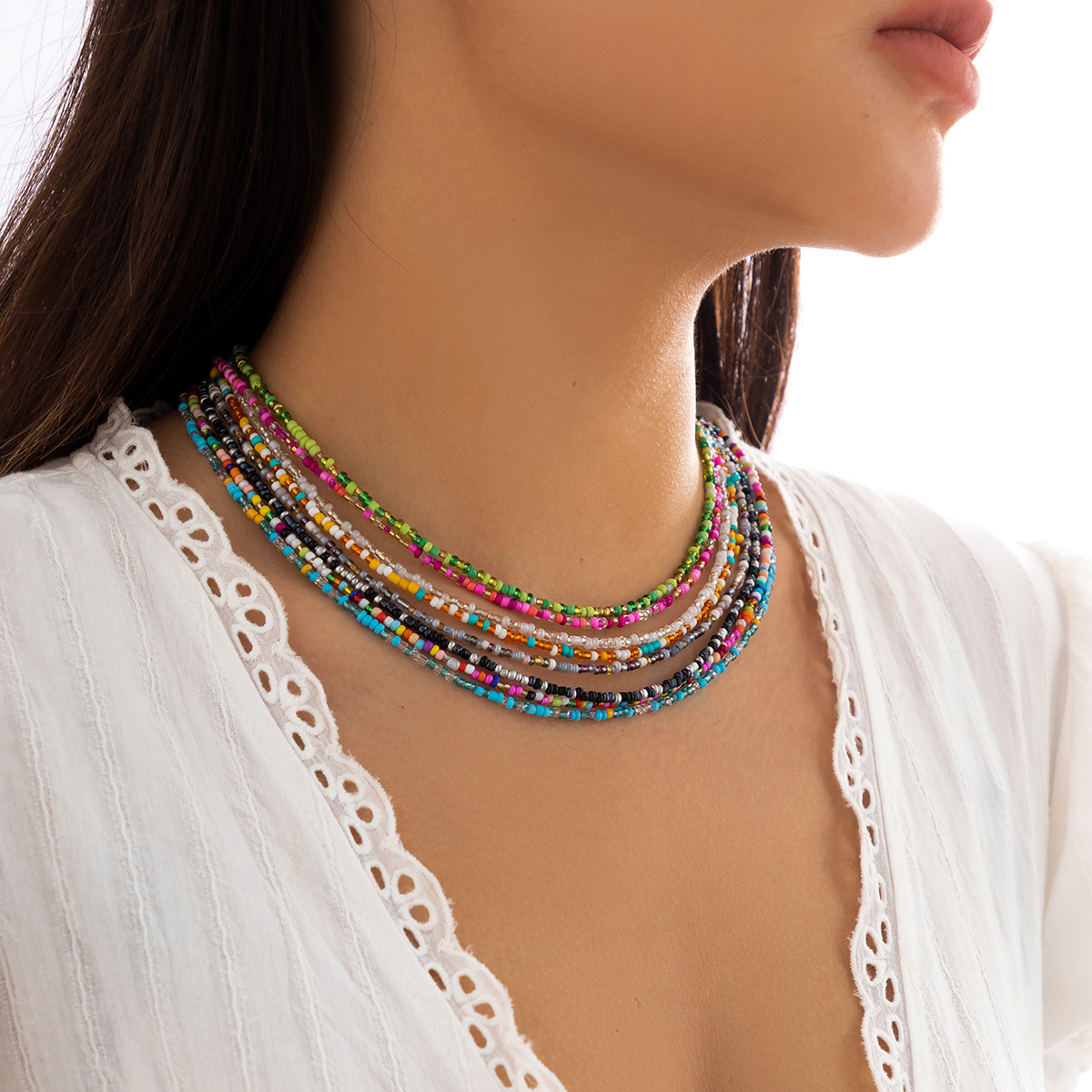 Salircon, collar bohemio de cuentas de semillas de colores mezclados, collar de clavícula, gargantilla con cuentas de arroz acrílico de tendencia, joyería de playa de verano para mujer