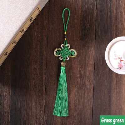 2 uds. De nudos chinos, abalorios, flecos, colgantes, Material artesanal para manualidades, adornos de borlas para cortinas de , accesorios de decoración, cinta de borlas: Grass green