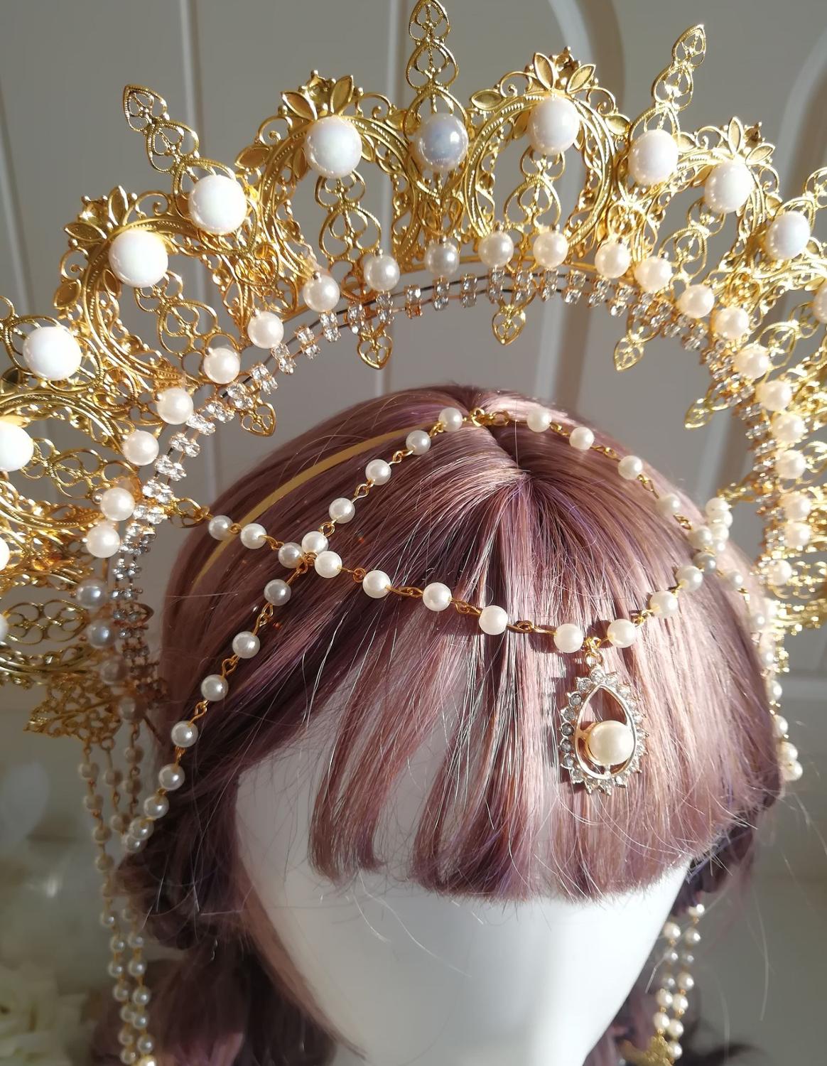 Magnifique perle chaîne fleur mariage déesse prendre des accessoires de Photo Baroque diadème Cosplay reine Notre Dame Halo cheveux couronne bandeau Gor