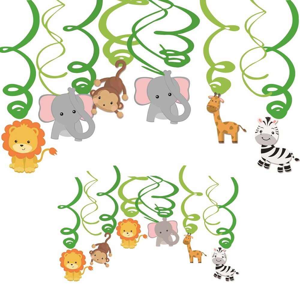 Décoration de Cupcake Safari dans la Jungle, bannière de joyeux anniversaire, drapeaux de gâteau d&#39;animaux pour fête d&#39;anniversaire, fournitures de pour enfants garçons: 10pcs spiral decor