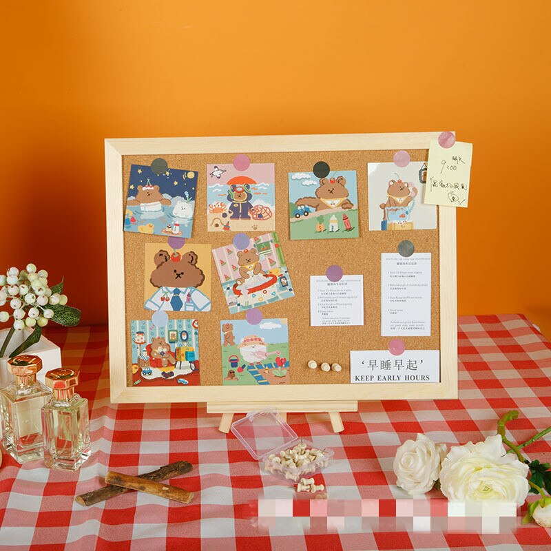 Tablero de corcho con marco de roble para decoración del hogar, tablón de anuncios con pasador colgante decorativo, para oficina, escuela, Mensaje, novedad