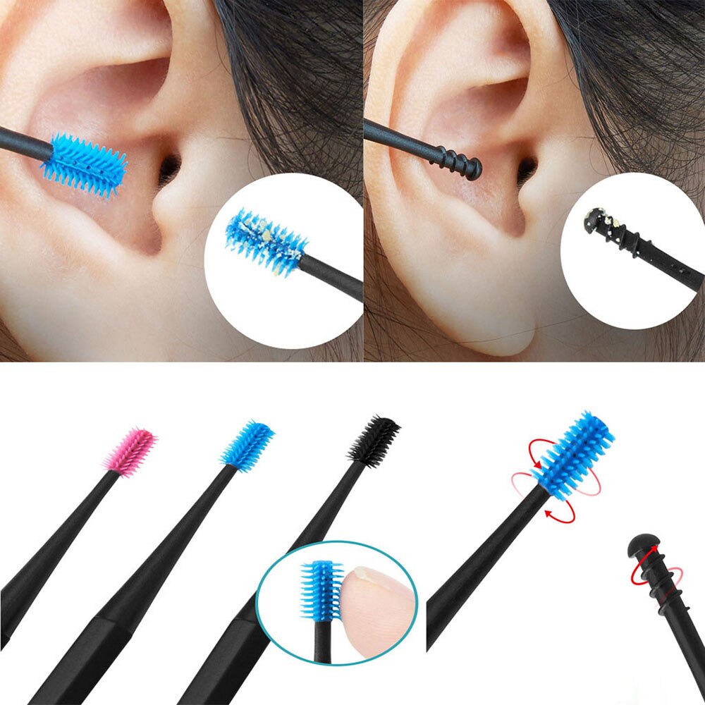 Dubbele Hoofd Siliconen Oor Pick Double-Ended Earpick Ear Wax Curette Remover Oorreiniger Lepel Spiraal Oor Clean Tool spiraal