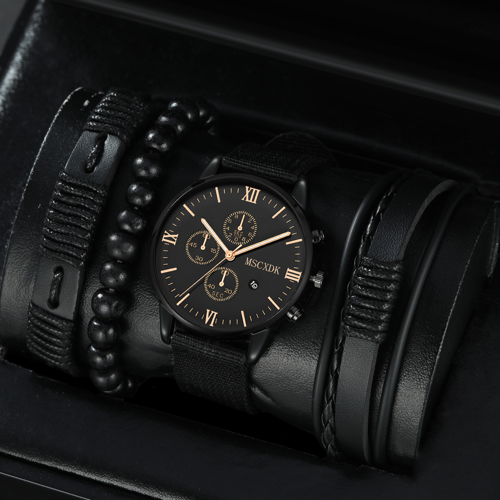 4 stuks quartz horloges armband horloge set voor heren zakelijk mode casual ronde pointer kalender horloge accessoires: Overigen