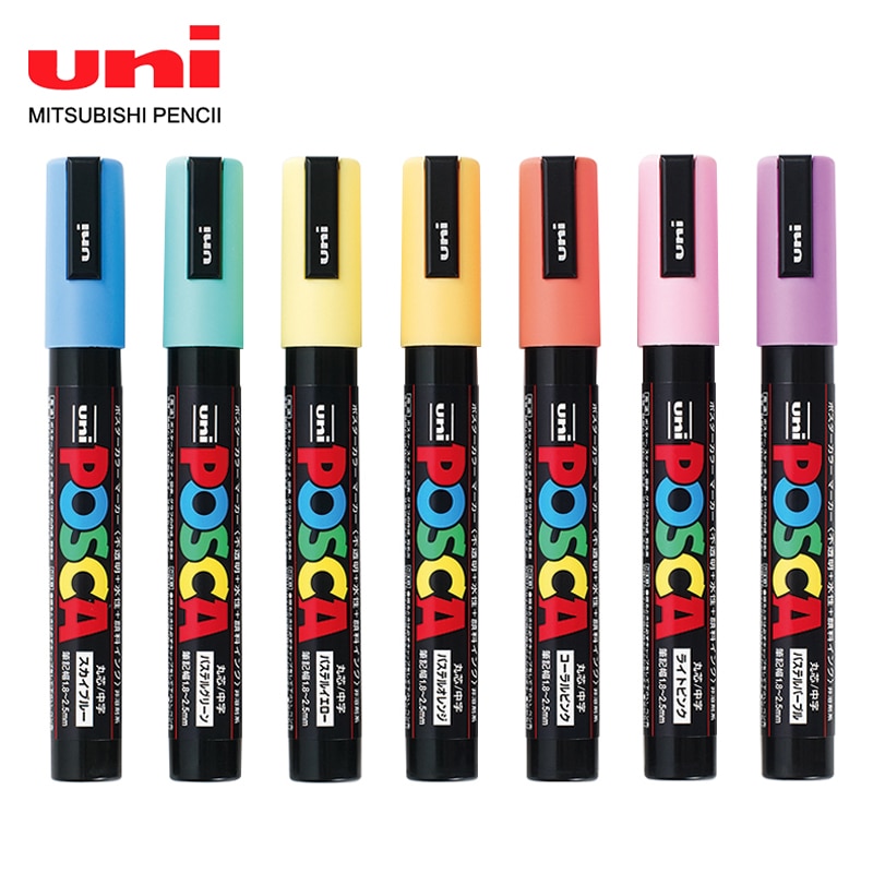 7 kpl soft series uni posca markkeri kynä pc -5m setti pop juliste mainonta kynä maali kynä sarjakuva maalaus pyöreä pää vesi taidetussi