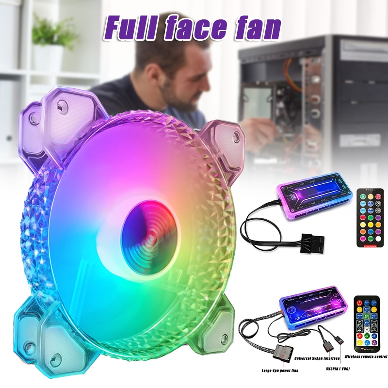RGB Diamond Facet Case Fans 120mm Ultra-Quiet RGB Chassis Cooling Fans with Remote Controller Speed Adjustable Colorful