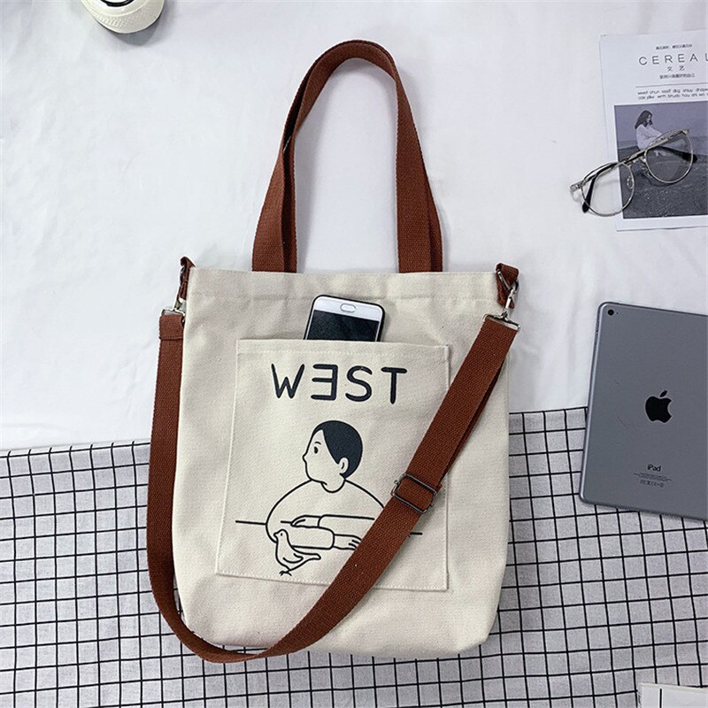 Women Cotton Canvas Shoulder Bag Lady Handbag Casual Tote Girl Pattern Female Eco Bag Messenger Bags Woman Shopping Bag: D5