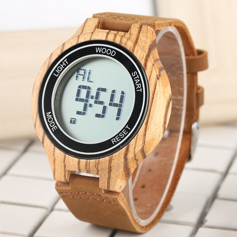 LED Display Watch Men's Luxury Brand Wood Watch Night Vision Digital Watches Men Handmade Wooden Men Clocks reloj hombre