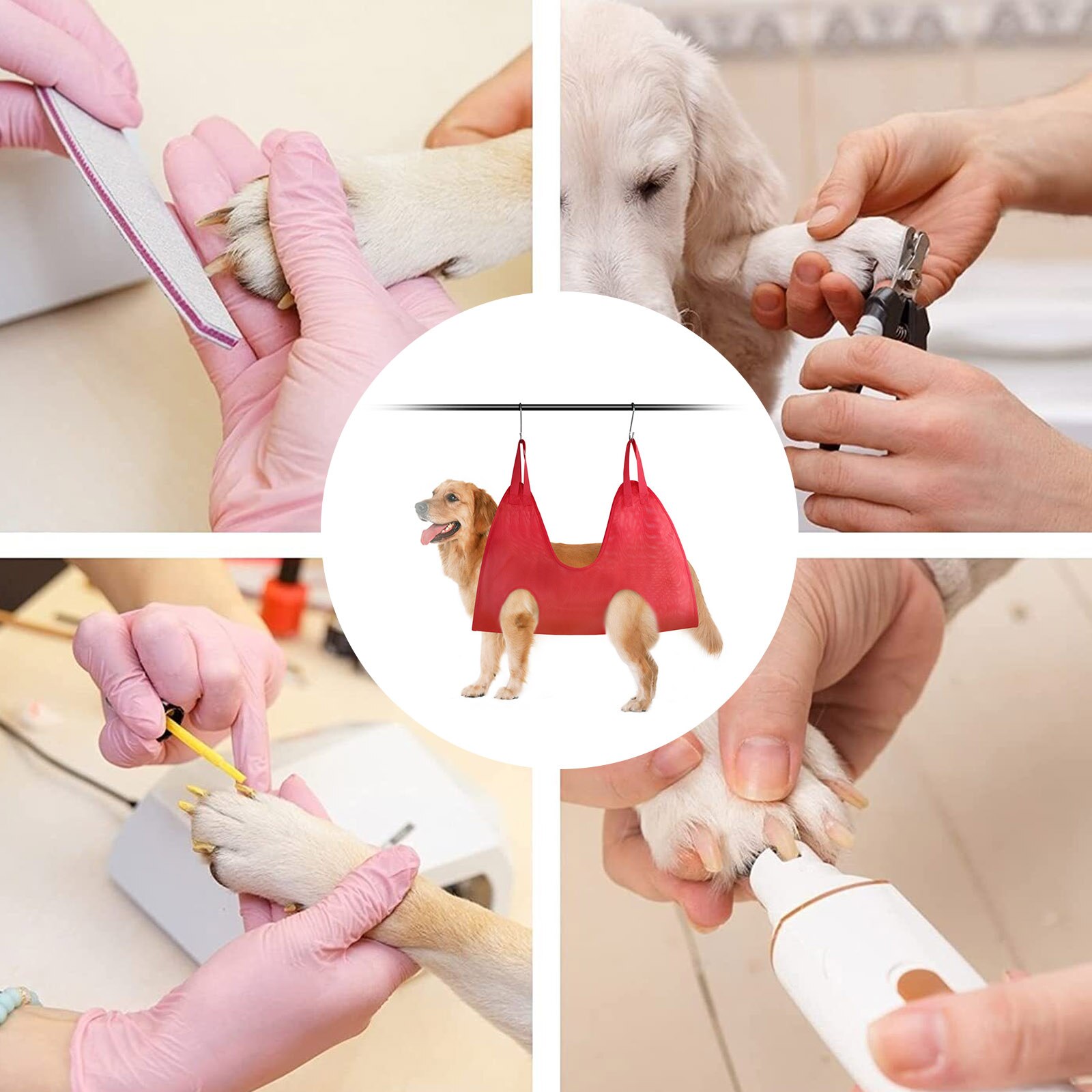 Dog Cat Hammock Helper Soft Flannel Pet Grooming Hammocks Restraint Bag Harness for Nail Clip Trimming Bathing with 2 Hook