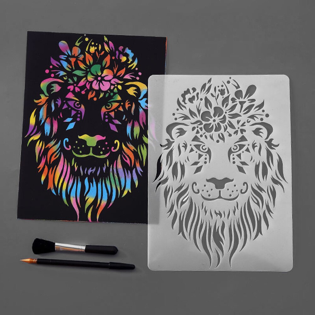 DIY Scrapbooking Album Stencils Lace Ruler Scratch Painting Template Kid Art Toy Stimulate Children Interest Drawing: Lion