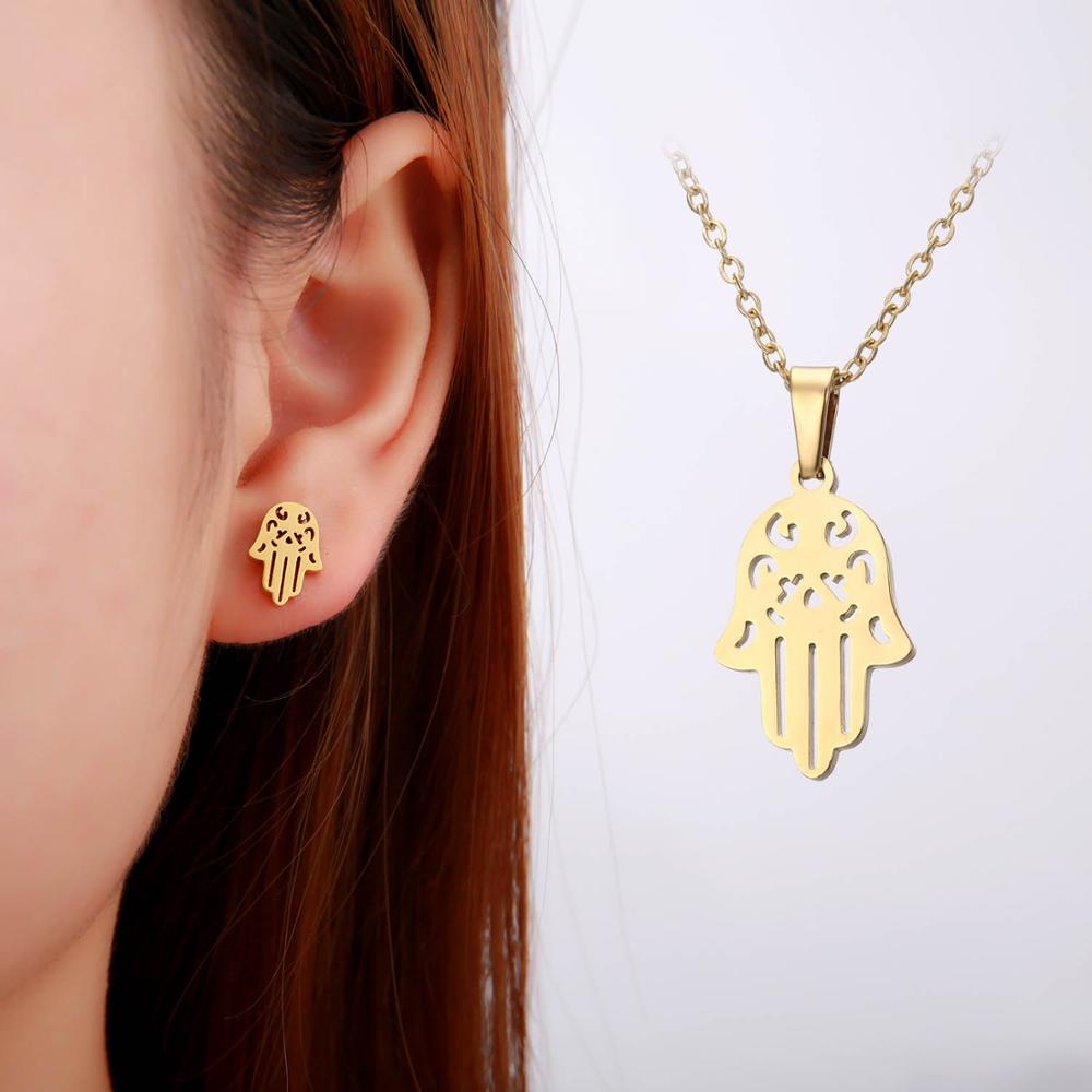 Rinhoo Goud Kleur Rvs Sets Voor Vrouwen Hart Kroon Liefde Cross Sterren Maan Ketting Oorbellen Set Bruid Bruiloft Sieraden