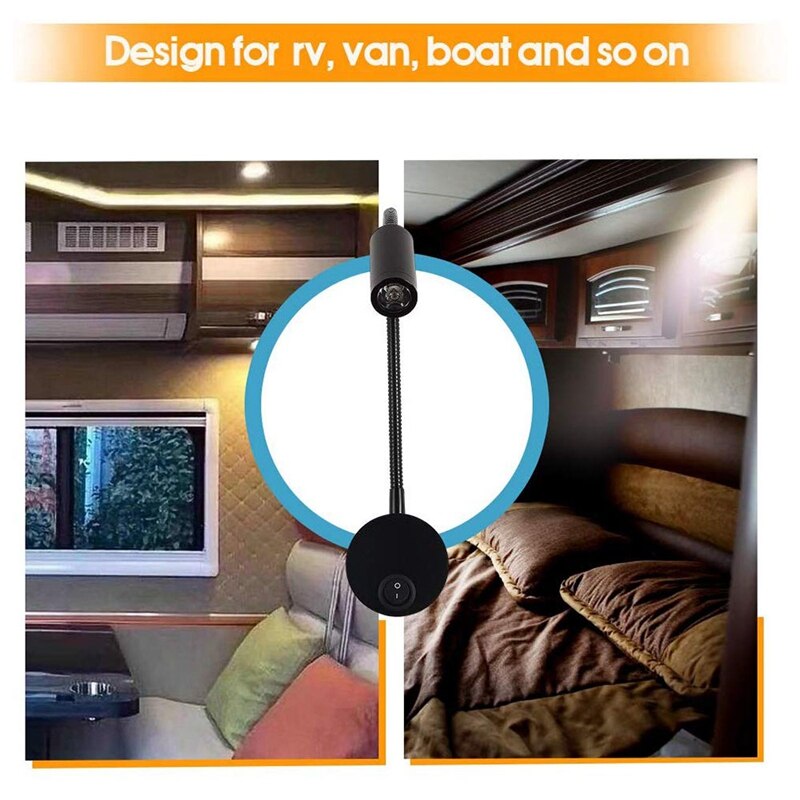 2PCS DC 12V Reading Light with USB Charging Port, RV Interior Lights, Flexible LED Light Fixtures