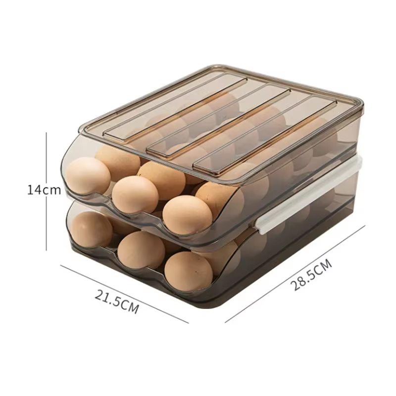 Automatischer rollender Eierkasten, mehrschichtiger Rackhalter für Kühlschrank, Frischhaltebox, Eierkorb, Aufbewahrungsbehälter, Küchenorganisatoren: Dunkelgrau
