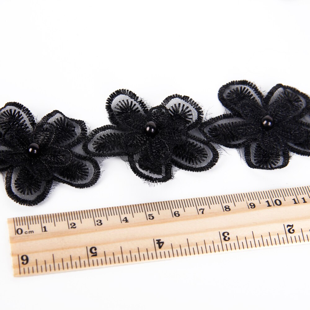 Ruban brodé perles noires avec bordure en dentelle fleur | Accessoire de couture, ruban décoratif pour mariage, 1Yc2475: 1056279009