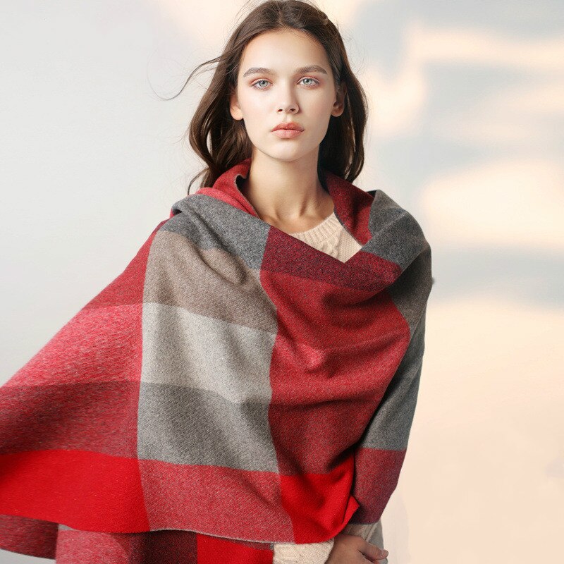 Écharpe à carreaux en cachemire pour femme, châle chaud d'hiver et écharpe bandana pashmina, long pompon, foulard féminin, couverture épaisse